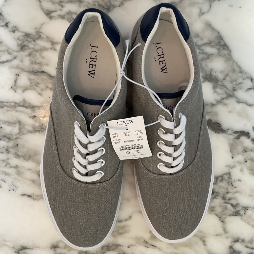 NWT JCrew Shoes Mens Size 9 Casual Comfort Low Grey Canvas Lace up Sneakers - Picture 5 of 11